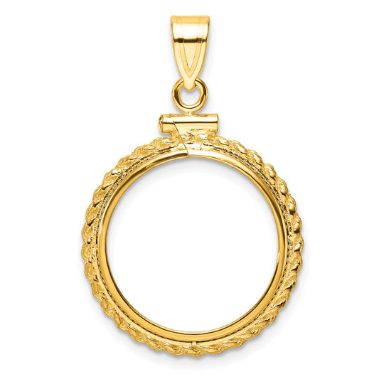 14K Yellow Gold 18 mm Coin Bezel Holder Pendant Charm Rope Edge US Dime 1/10 oz Panda Cat Screw Top