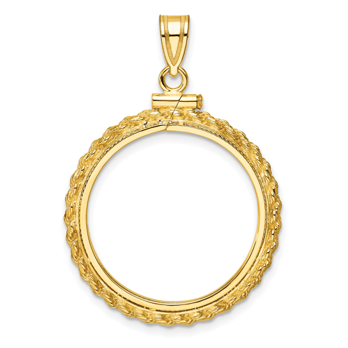 14K Yellow Gold 22 mm Coin Bezel Holder Pendant Charm Rope Edge 1/4 oz American Eagle Panda 2 Rand US $5 Jamestown Screw Top