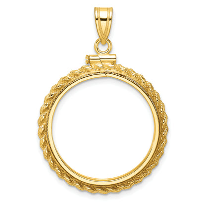 14K Yellow Gold 22 mm Coin Bezel Holder Pendant Charm Rope Edge 1/4 oz American Eagle Panda 2 Rand US $5 Jamestown Screw Top