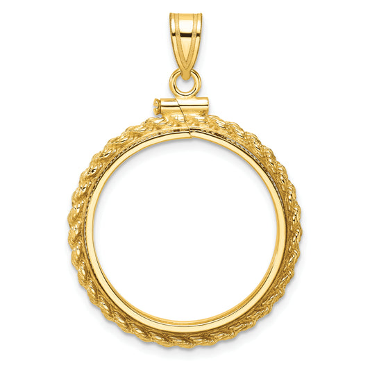 14K Yellow Gold 22 mm Coin Bezel Holder Pendant Charm Rope Edge 1/4 oz American Eagle Panda 2 Rand US $5 Jamestown Screw Top