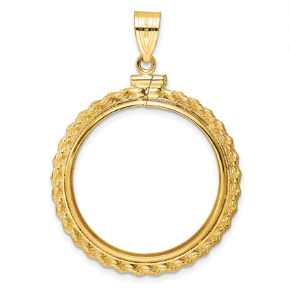14K Yellow Gold 27 mm Coin Bezel Holder Pendant Charm Rope Edge 1/2 oz American Eagle Panda US $10 Dollar Liberty Indian Screw Top
