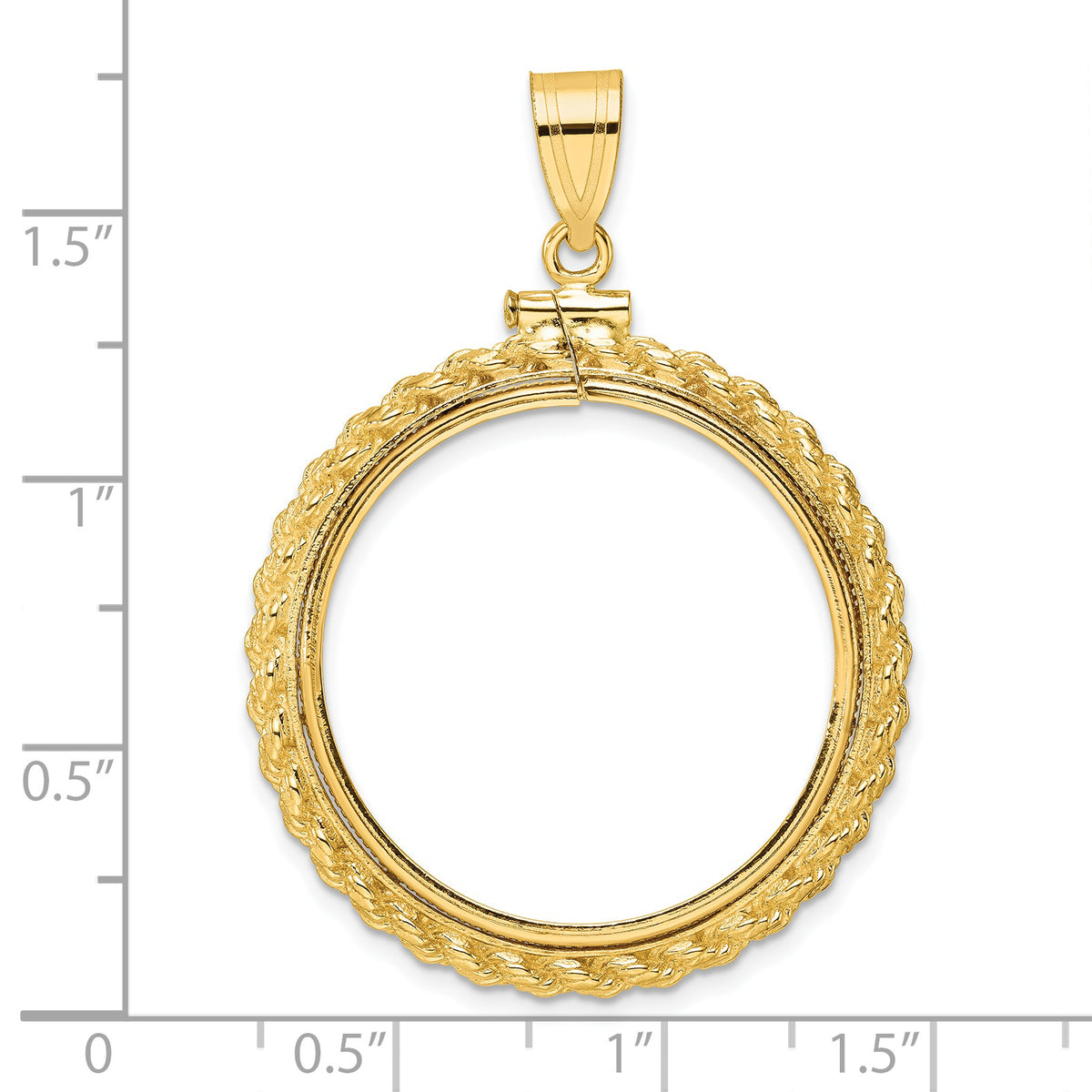 14K Yellow Gold 27 mm Coin Bezel Holder Pendant Charm Rope Edge 1/2 oz American Eagle Panda US $10 Dollar Liberty Indian Screw Top