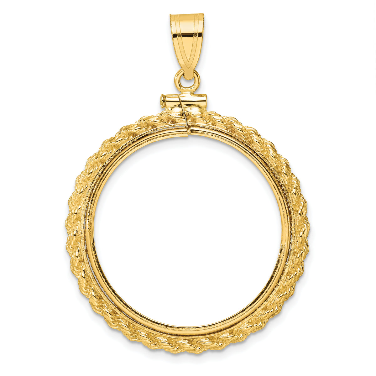 14K Yellow Gold 27 mm Coin Bezel Holder Pendant Charm Rope Edge 1/2 oz American Eagle Panda US $10 Dollar Liberty Indian Screw Top