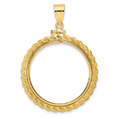 14K Yellow Gold 27 mm Coin Bezel Holder Pendant Charm Rope Edge 1/2 oz American Eagle Panda US $10 Dollar Liberty Indian Screw Top