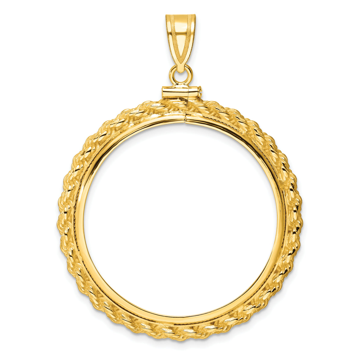 14K Yellow Gold 32 mm Coin Bezel Holder Pendant Charm Rope Edge Old US Series 1 oz Panda Australian Nugget Kangaroo Koala Screw Top