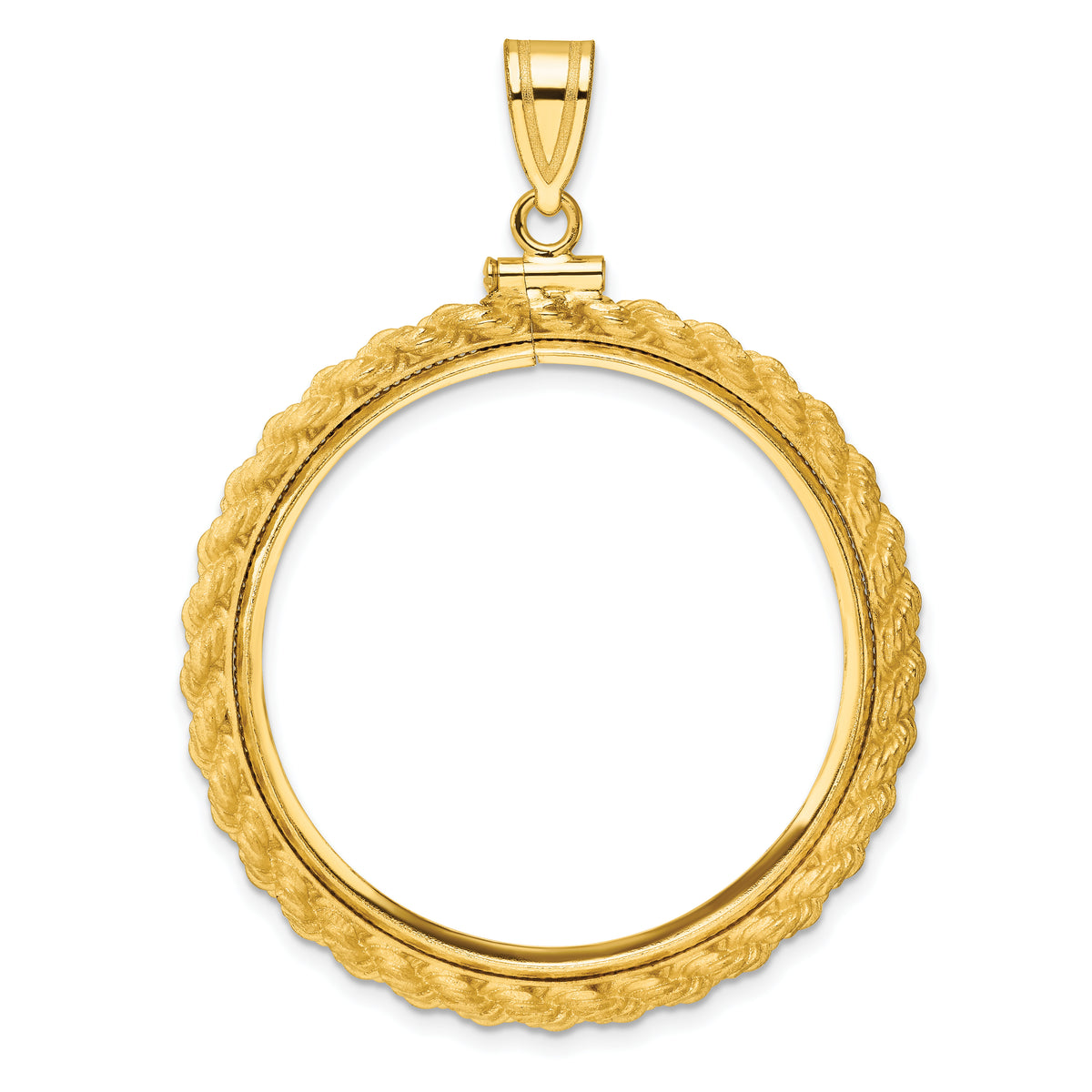 14K Yellow Gold 32 mm Coin Bezel Holder Pendant Charm Rope Edge Old US Series 1 oz Panda Australian Nugget Kangaroo Koala Screw Top