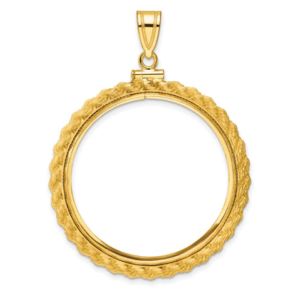 14K Yellow Gold 32 mm Coin Bezel Holder Pendant Charm Rope Edge Old US Series 1 oz Panda Australian Nugget Kangaroo Koala Screw Top