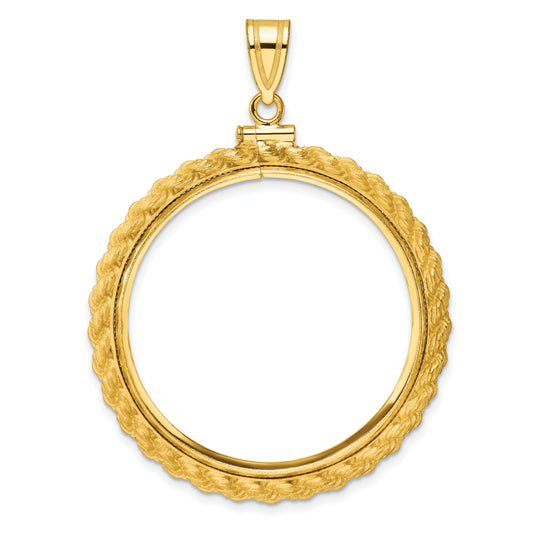 14K Yellow Gold 32 mm Coin Bezel Holder Pendant Charm Rope Edge Old US Series 1 oz Panda Australian Nugget Kangaroo Koala Screw Top