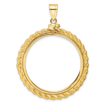 14K Yellow Gold 32.7 mm Coin Bezel Holder Pendant Charm Rope Edge 1 oz American Eagle Cat Krugerrand Screw Top