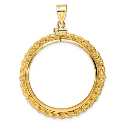 14K Yellow Gold 32.7 mm Coin Bezel Holder Pendant Charm Rope Edge 1 oz American Eagle Cat Krugerrand Screw Top
