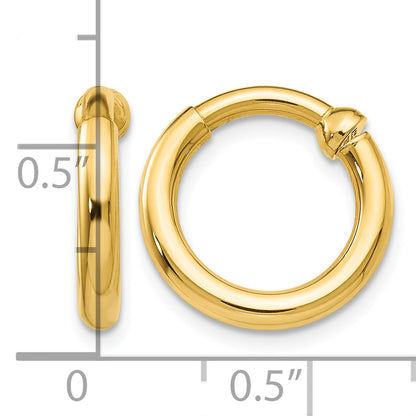 14K Yellow Gold 15mm x 2.5mm Non Pierced Round Hoop Earrings