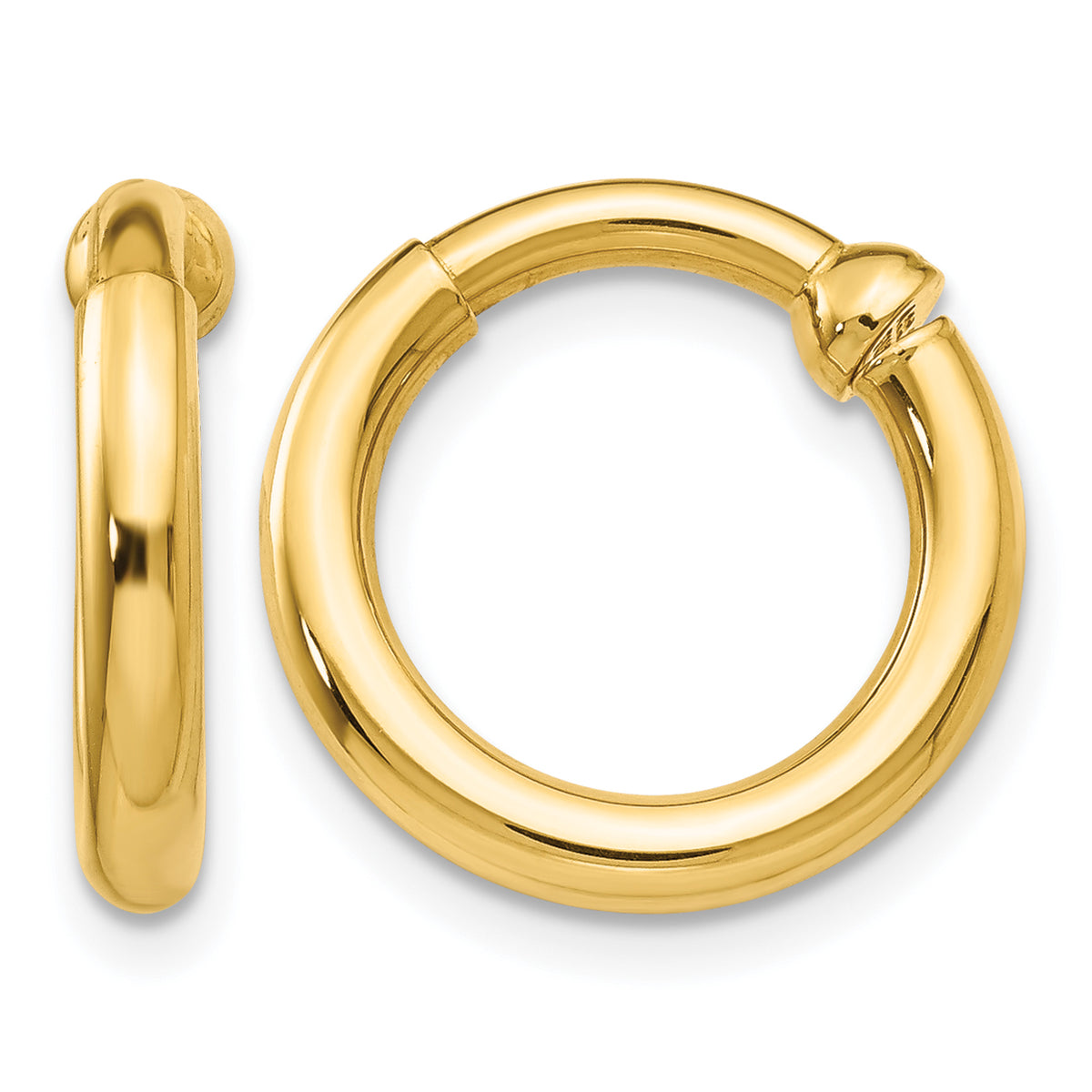 14K Yellow Gold 15mm x 2.5mm Non Pierced Round Hoop Earrings