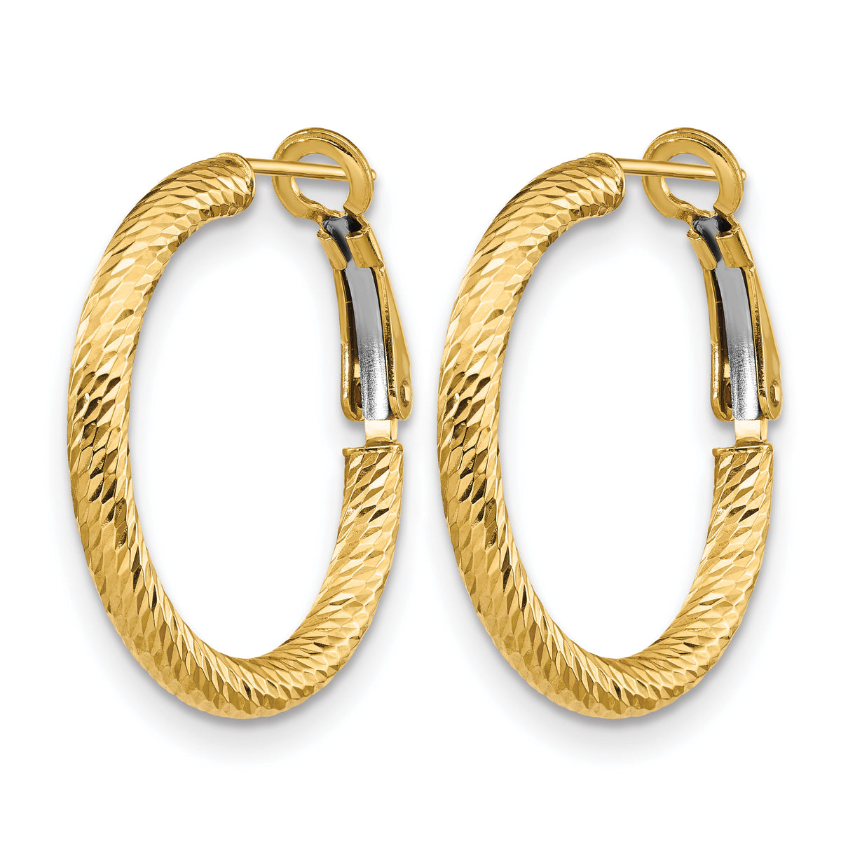 14K Yellow Gold 20mm x 3mm Diamond Cut Omega Back Round Hoop Earrings