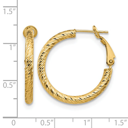 14K Yellow Gold 20mm x 3mm Diamond Cut Omega Back Round Hoop Earrings