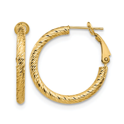 14K Yellow Gold 20mm x 3mm Diamond Cut Omega Back Round Hoop Earrings