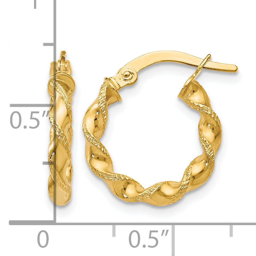 14K Yellow Gold 16mm x 2.5mm Twisted Round Hoop Earrings