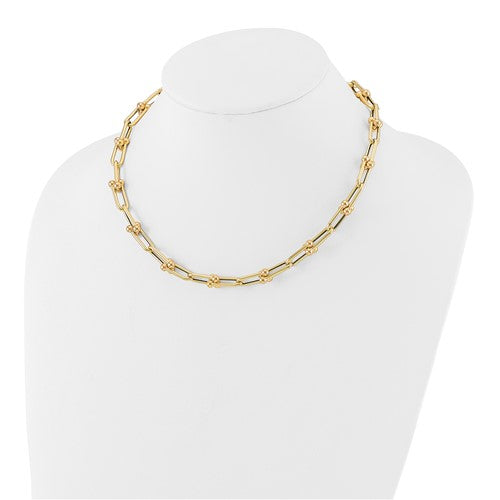 14K Yellow Gold 8.44mm Elongated Link Ball Necklace 18 Inch Chain
