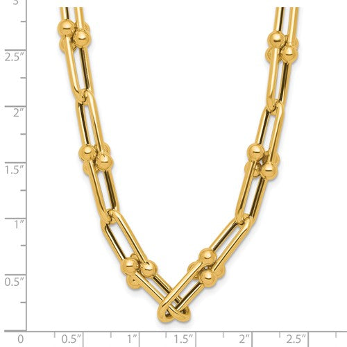 14K Yellow Gold 8.44mm Elongated Link Ball Necklace 18 Inch Chain