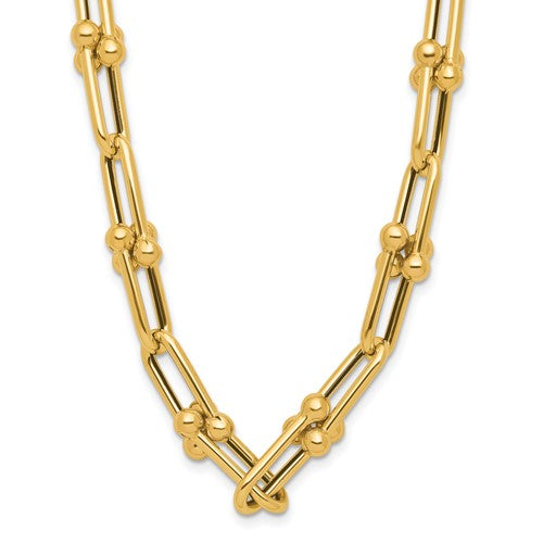 14K Yellow Gold 8.44mm Elongated Link Ball Necklace 18 Inch Chain