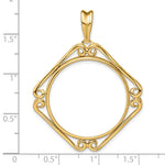 Kép betöltése a galériamegjelenítőbe: 14K Yellow Gold 27 mm Coin Bezel Holder Pendant Cushion Shaped Scroll Design 1/2 oz American Eagle Panda US $10 Dollar Liberty Indian Prong
