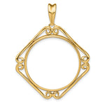 Kép betöltése a galériamegjelenítőbe: 14K Yellow Gold 27 mm Coin Bezel Holder Pendant Cushion Shaped Scroll Design 1/2 oz American Eagle Panda US $10 Dollar Liberty Indian Prong
