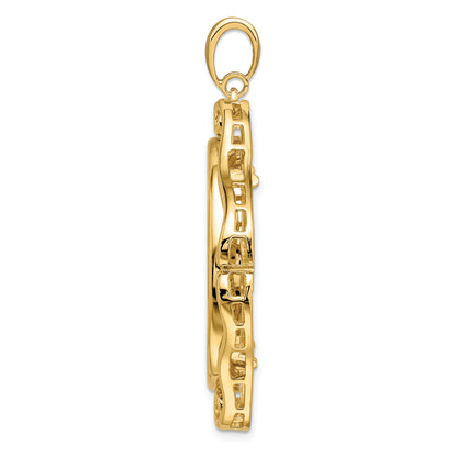 14K Yellow Gold 30 mm Coin Bezel Holder Pendant Cushion Shaped Scroll Design 1 oz Maple Leaf 1/2 oz Cat Prong