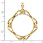 Carregar imagem no visualizador da galeria, 14K Yellow Gold 30 mm Coin Bezel Holder Pendant Cushion Shaped Scroll Design 1 oz Maple Leaf 1/2 oz Cat Prong
