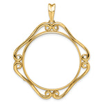 Carregar imagem no visualizador da galeria, 14K Yellow Gold 30 mm Coin Bezel Holder Pendant Cushion Shaped Scroll Design 1 oz Maple Leaf 1/2 oz Cat Prong
