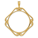 Load image into Gallery viewer, 14K Yellow Gold 34.2 mm Coin Bezel Holder Pendant Cushion Shaped Scroll Design US $20 Dollar Liberty Saint-Gaudens Prong
