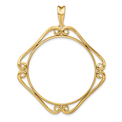 14K Yellow Gold 34.2 mm Coin Bezel Holder Pendant Cushion Shaped Scroll Design US $20 Dollar Liberty Saint-Gaudens Prong