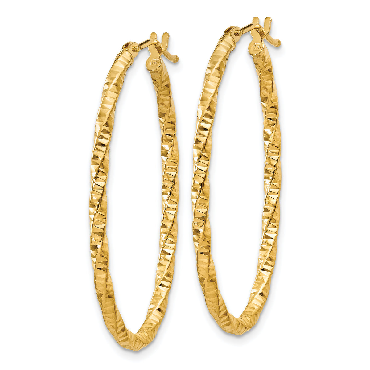 14K Yellow Gold 34mm x 19mm x 2mm Textured Oval Hoop Earrings