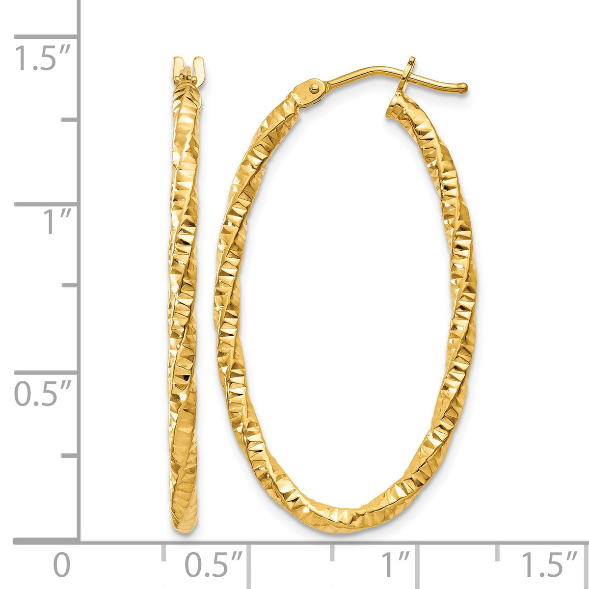 14K Yellow Gold 34mm x 19mm x 2mm Textured Oval Hoop Earrings