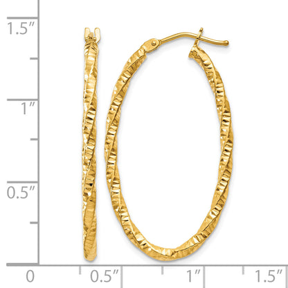 14K Yellow Gold 34mm x 19mm x 2mm Textured Oval Hoop Earrings