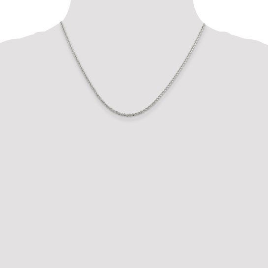 Sterling Silver Rhodium Plated 2.30mm Rope Bracelet Anklet Necklace Chain