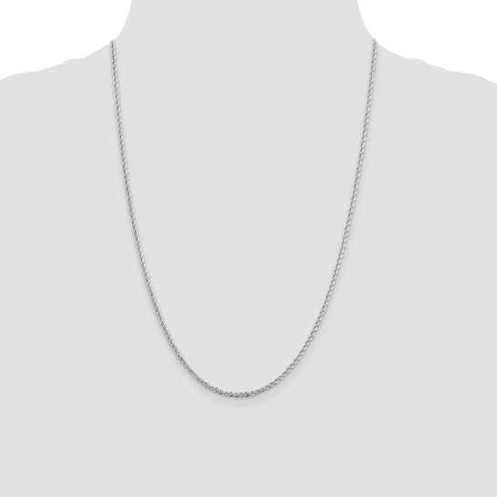 Sterling Silver Rhodium Plated 2.30mm Rope Bracelet Anklet Necklace Chain