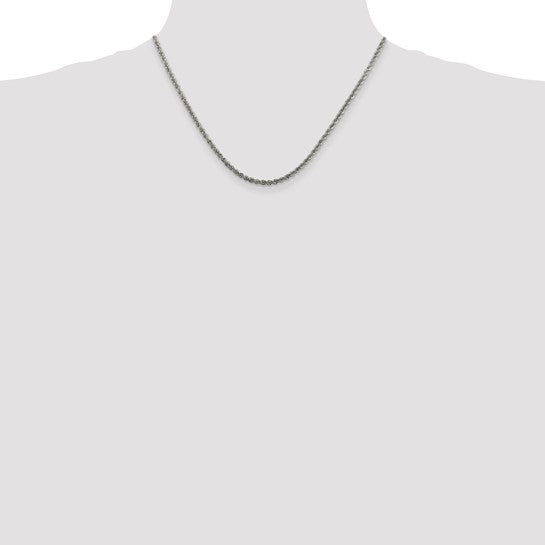 Sterling Silver Rhodium Plated 2.50mm Rope Bracelet Anklet Necklace Chain