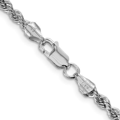 Sterling Silver Rhodium Plated 3.00mm Rope Bracelet Anklet Necklace Chain