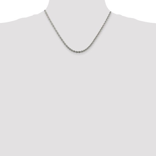 Sterling Silver Rhodium Plated 3.00mm Rope Bracelet Anklet Necklace Chain