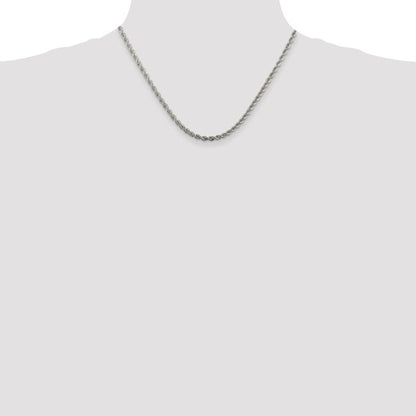 Sterling Silver Rhodium Plated 3.00mm Rope Bracelet Anklet Necklace Chain