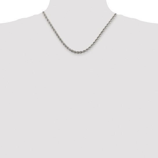 Sterling Silver Rhodium Plated 4.30mm Rope Bracelet Anklet Necklace Chain