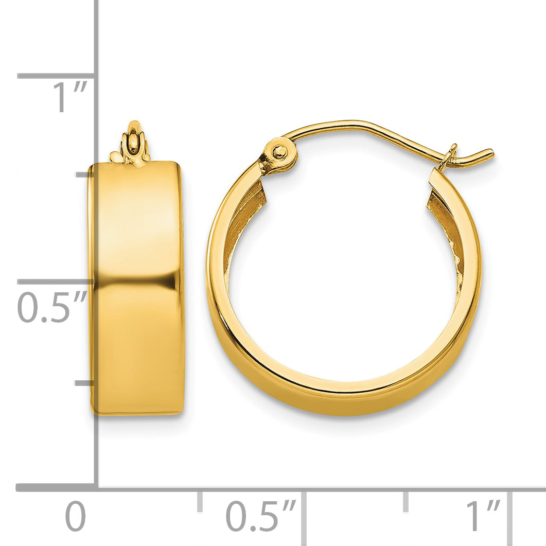 14K Yellow Gold 13mm x 5mm Square Tube Round Hoop Earrings