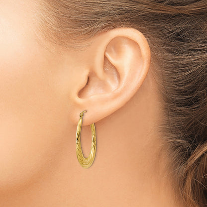 14K Yellow Gold 31mm x 21mm Shrimp Twisted Oval Hoop Earrings
