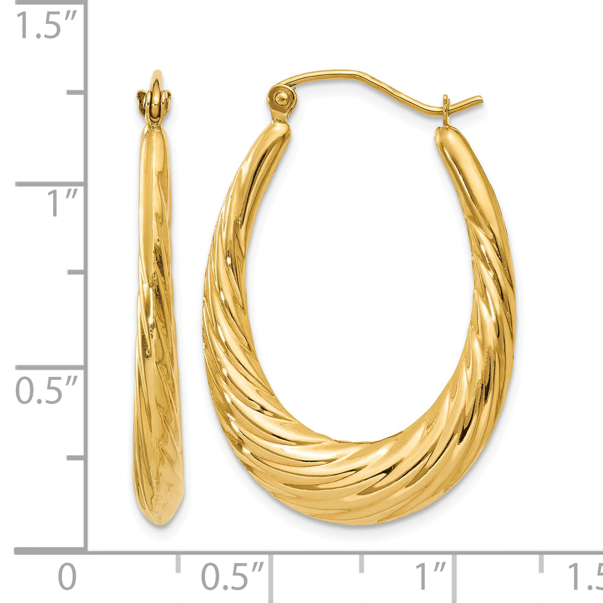 14K Yellow Gold 31mm x 21mm Shrimp Twisted Oval Hoop Earrings