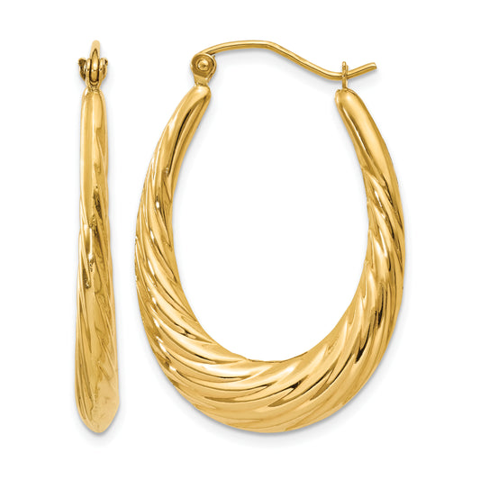 14K Yellow Gold 31mm x 21mm Shrimp Twisted Oval Hoop Earrings