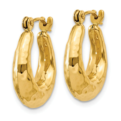 14K Yellow Gold 17mm x 14mm x 5mm Shrimp Hammered Hoop Earrings