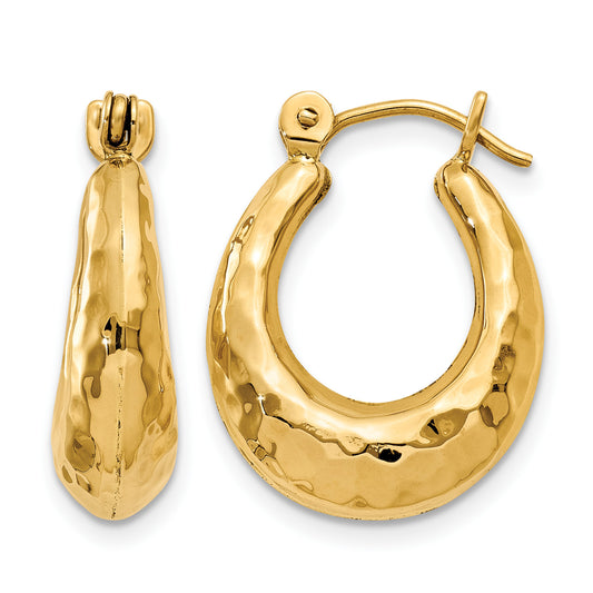 14K Yellow Gold 17mm x 14mm x 5mm Shrimp Hammered Hoop Earrings
