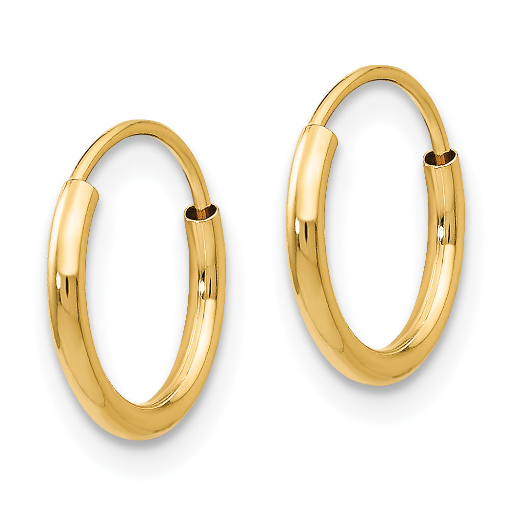 14K Yellow Gold 8mm x 1.25mm Endless Round Hoop Earrings