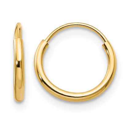 14K Yellow Gold 8mm x 1.25mm Endless Round Hoop Earrings