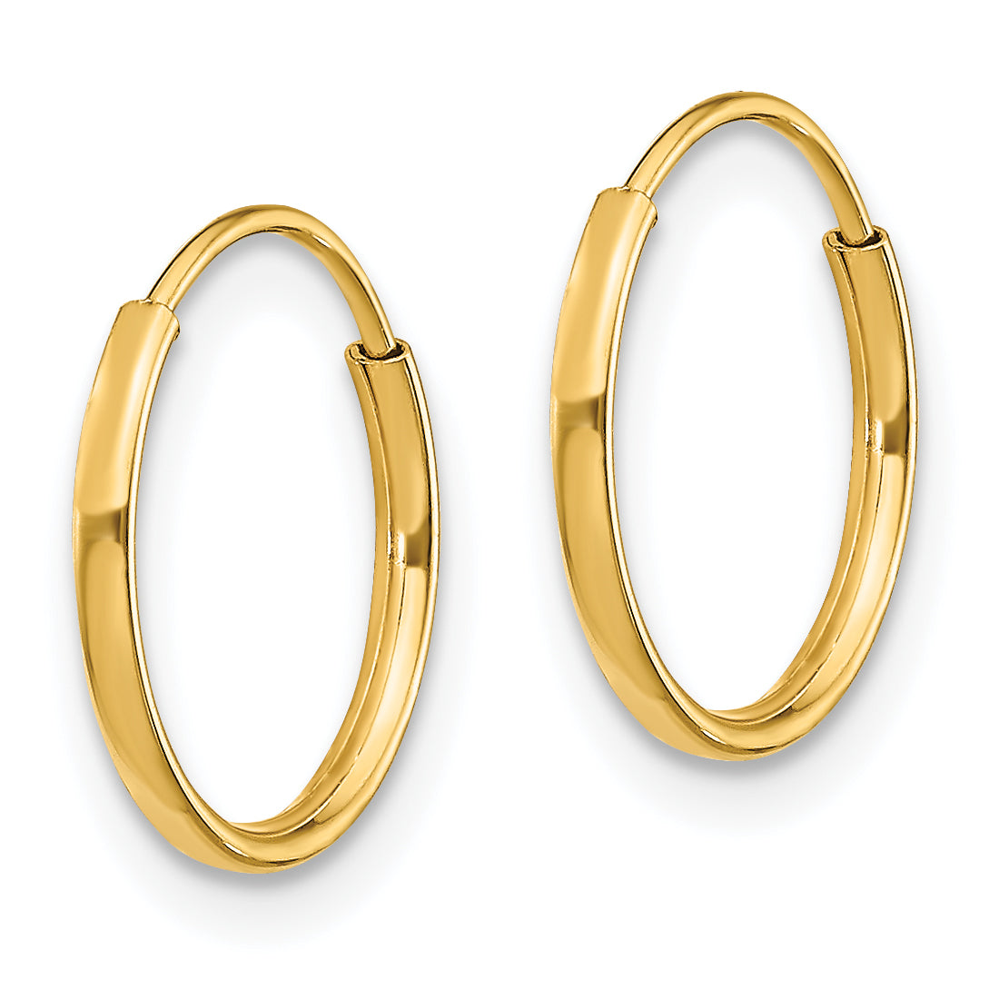 14K Yellow Gold 12mm x 1.25mm Endless Round Hoop Earrings