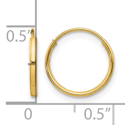 14K Yellow Gold 12mm x 1.25mm Endless Round Hoop Earrings